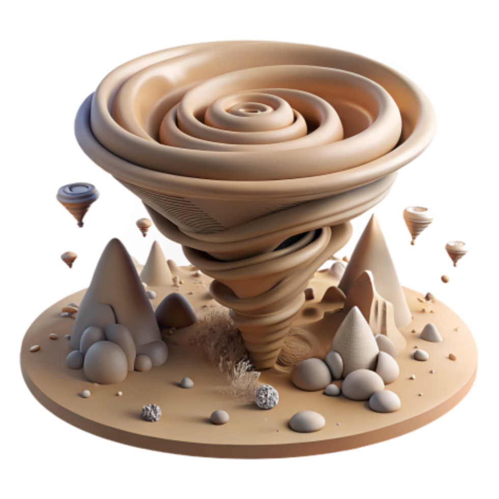 elegant contemporary Whirlwind Vortex 3D Render of Abstract Landscape high quality png