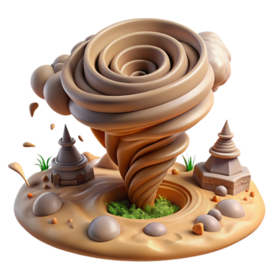 vibrant modern Whirlwind Sandstorm Desert Vortex 3D Render detailed png