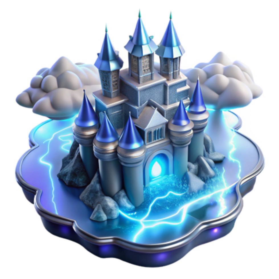serene modern Enchanted Castle in the Clouds Fantasy 3D Render premium png