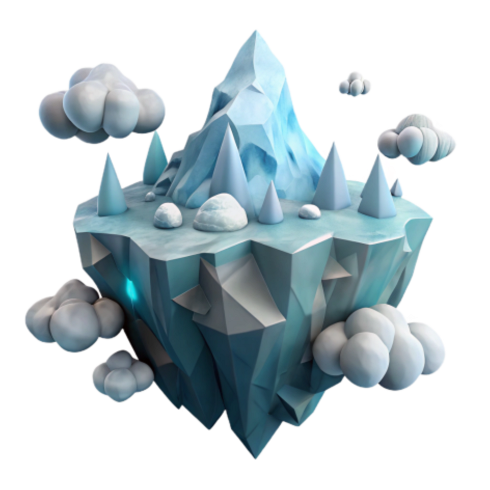 beautiful contemporary Floating Iceberg Island 3D Render high resolution png
