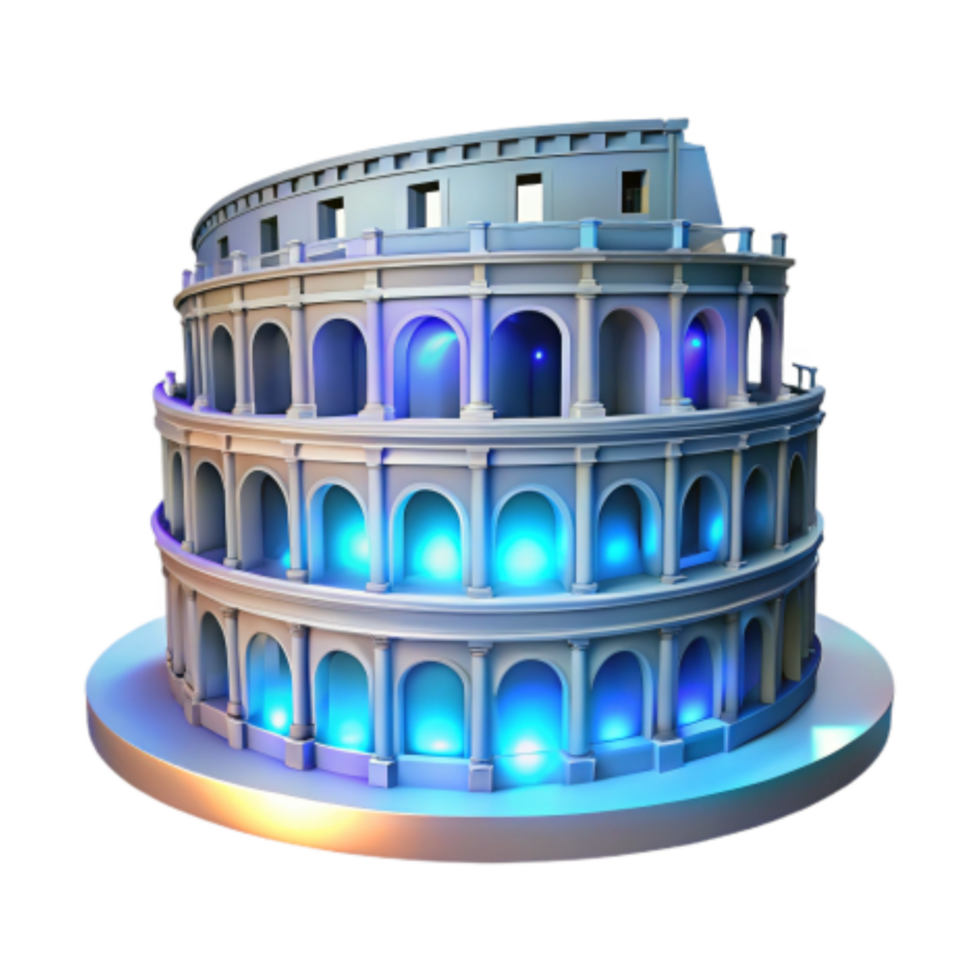serene classic Ancient Amphitheater Illuminated Architecture Model high quality png