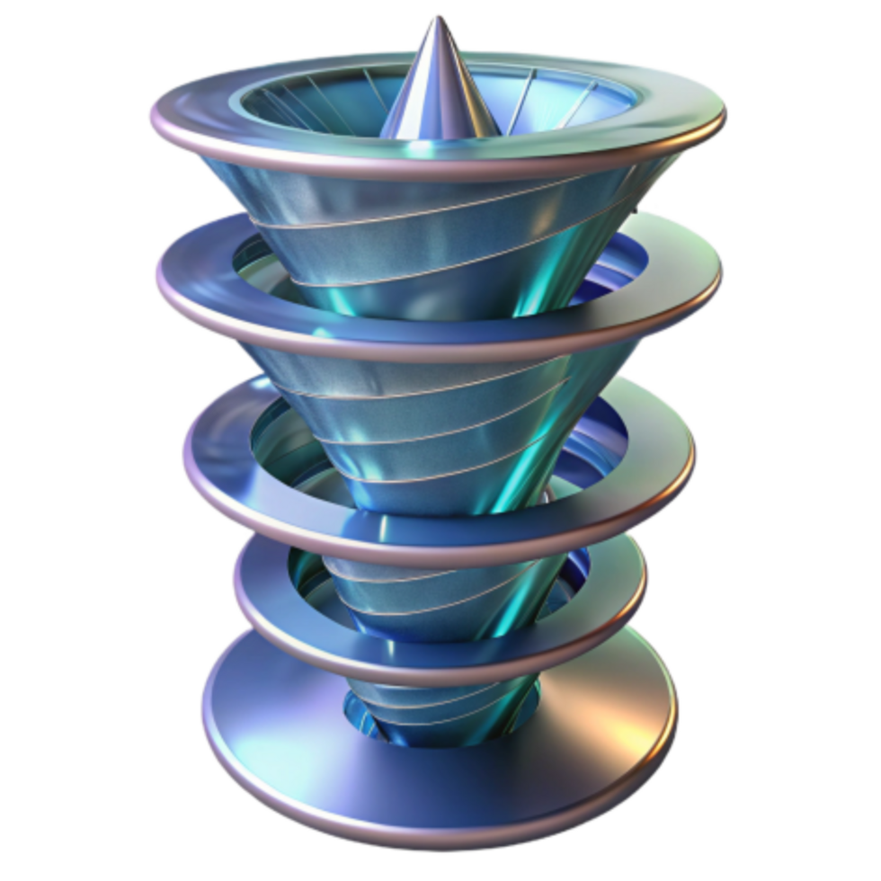 extraordinary creative Abstract Spiral Structure 3D Metallic Conical Design high resolution png