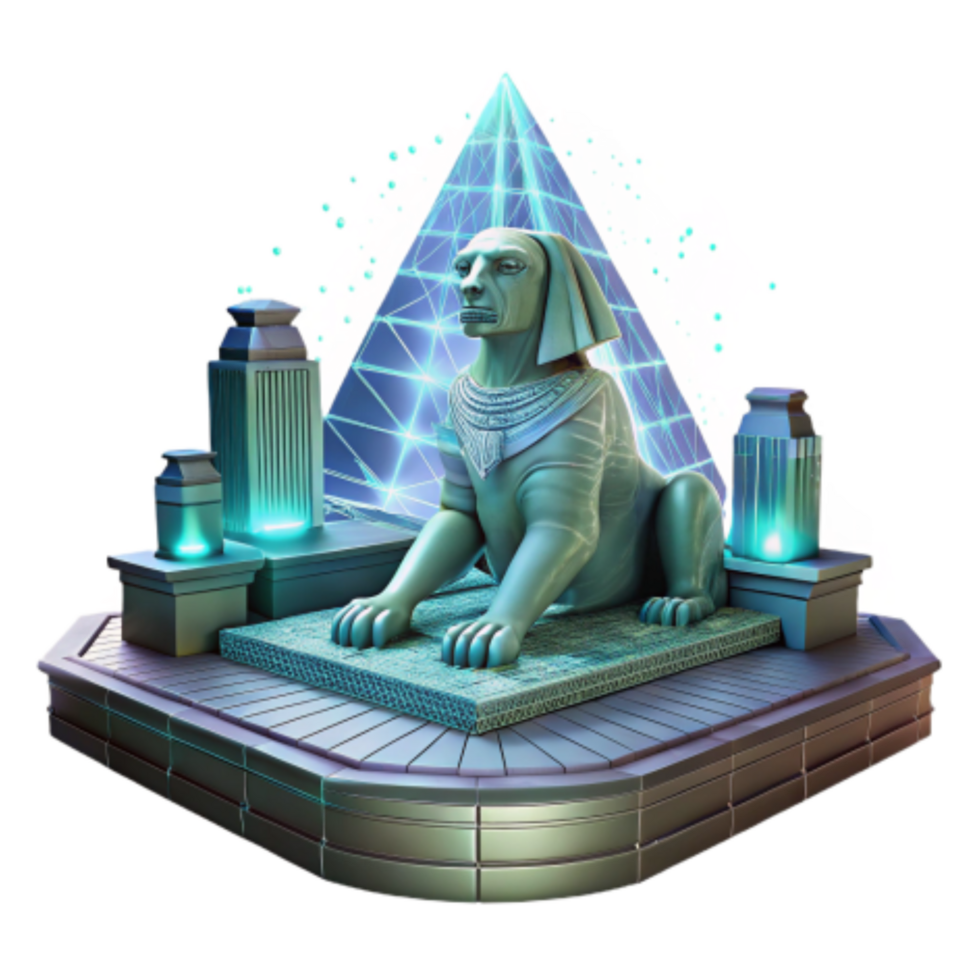 vibrant contemporary Ancient Egypt, Pyramid, Sphinx, Digital Art, 3D Render, Mystical, Neon, Fantasy premium png