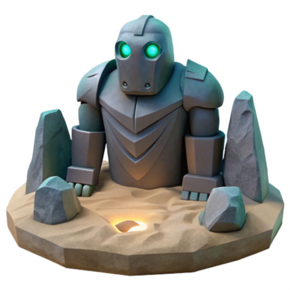 stunning creative Stone Golem 3D Render of Armored Figurine in Sandy Environment premium png