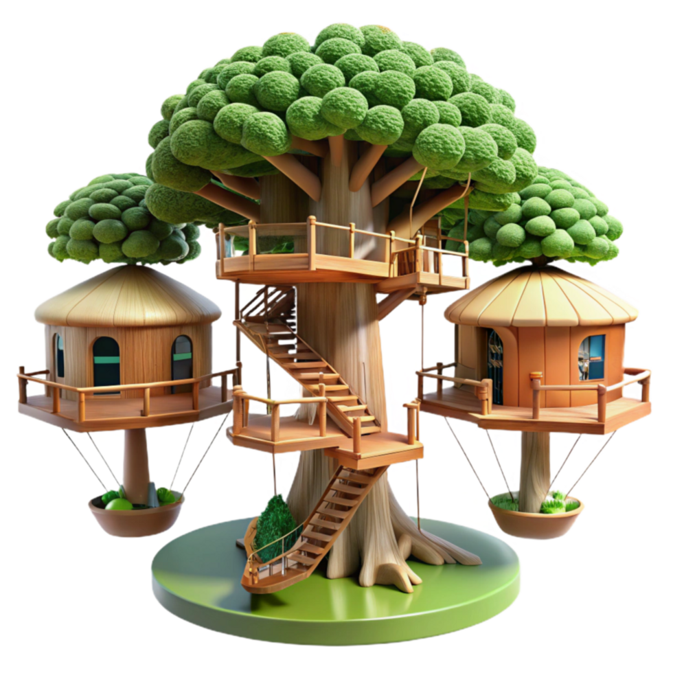 impressive artistic Enchanted Treetop Houses A Whimsical 3D Render 4K png
