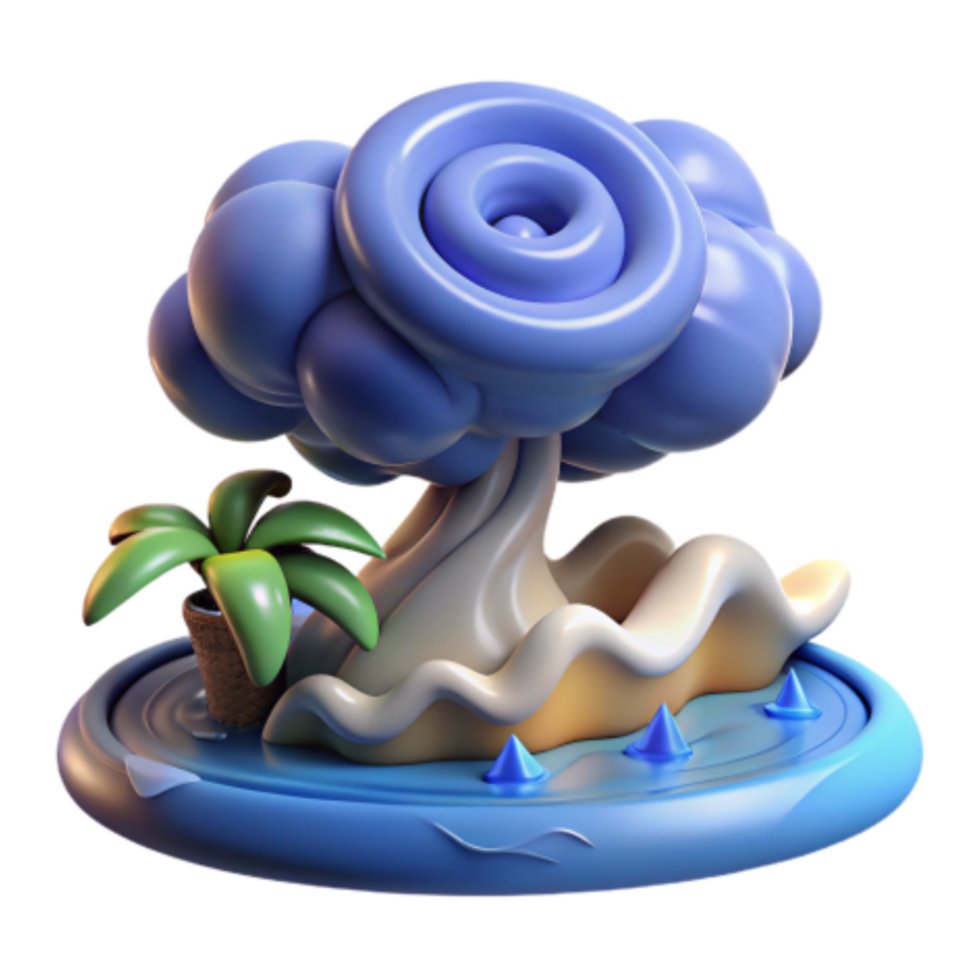 dramatic rustic Whimsical Island Scene 3D Render of Cloud Tree Palm genuine png