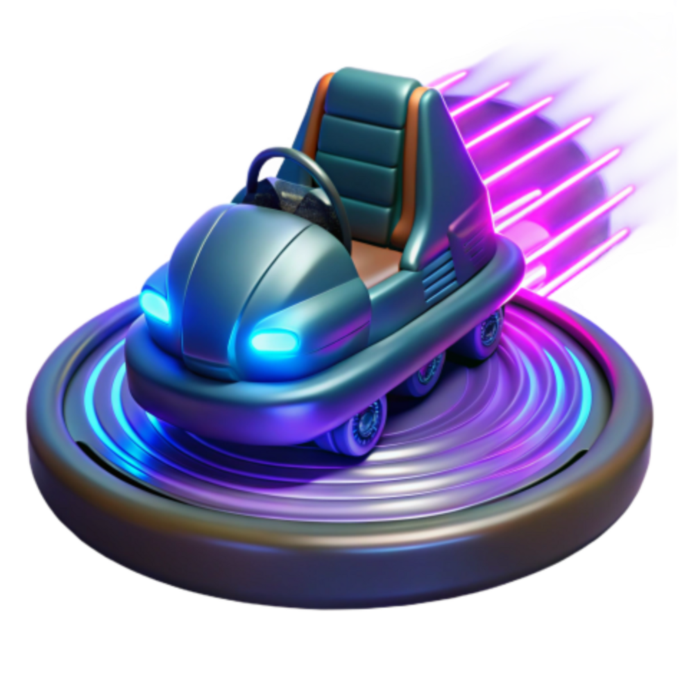 beautiful artistic Futuristic Bumper Car Neon Lights, Thrilling Ride authentic png