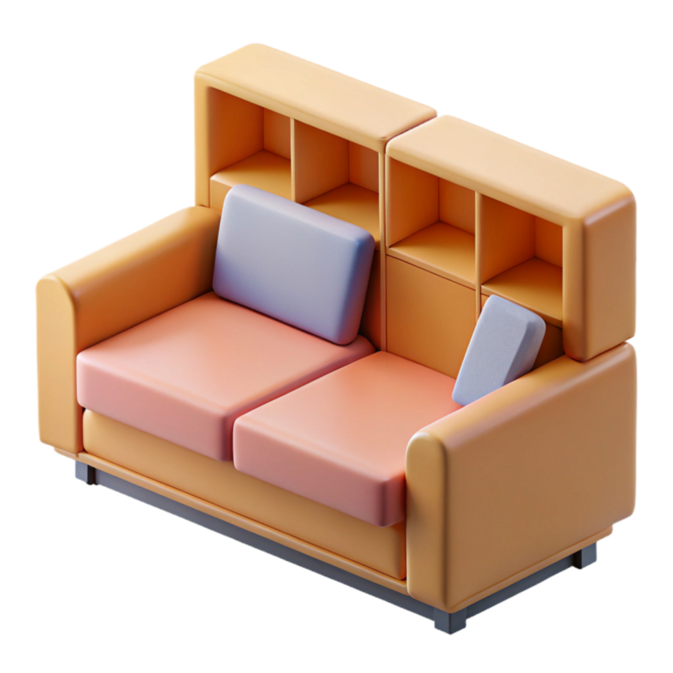 dramatic artistic Modern Sofa with Built-in Shelving Compact Living Room Furniture genuine png