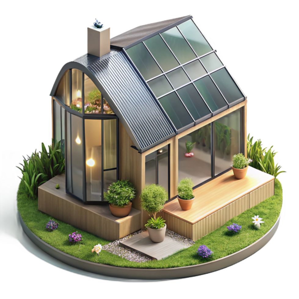 elegant minimalist Sustainable Modern House Design Eco-Friendly Home with Solar Panels 4K png