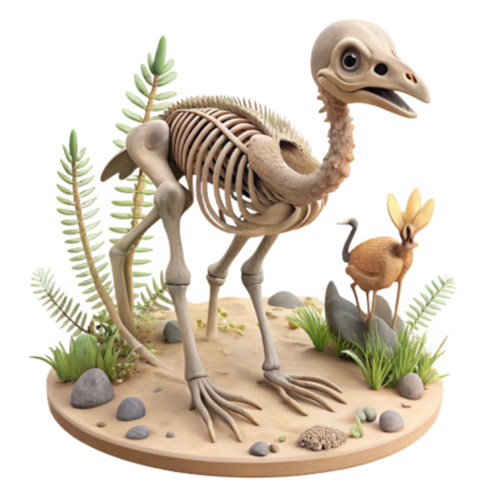 magnificent artistic Prehistoric Bird Skeleton Diorama Extinct Avian Anatomy Model detailed png