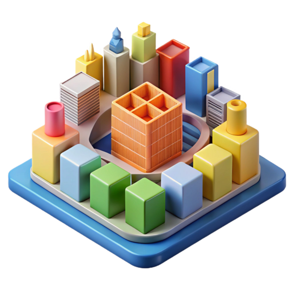 wonderful artistic Isometric Cityscape Colorful 3D Building Blocks detailed png