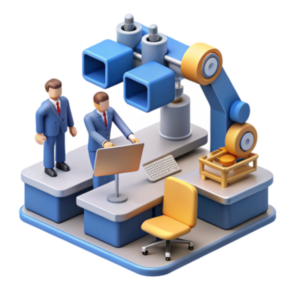 serene traditional Automated Manufacturing Workplace Efficiency and Robotic Automation premium png