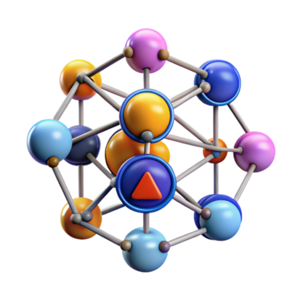 vibrant modern Colorful 3D Molecular Structure Network Nodes Connections premium png