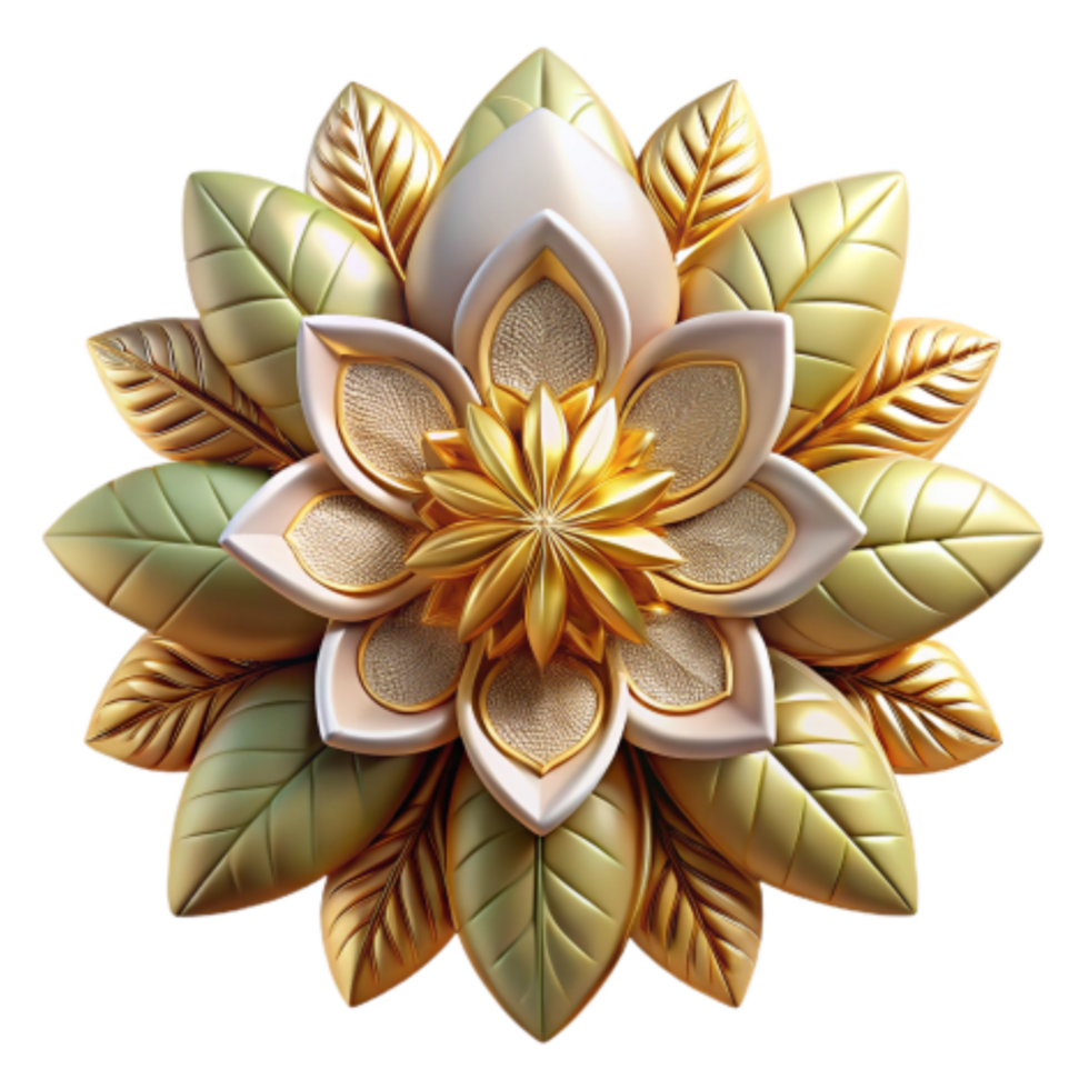 wonderful traditional Golden Flower 3D Render Elegant Floral Design high quality png