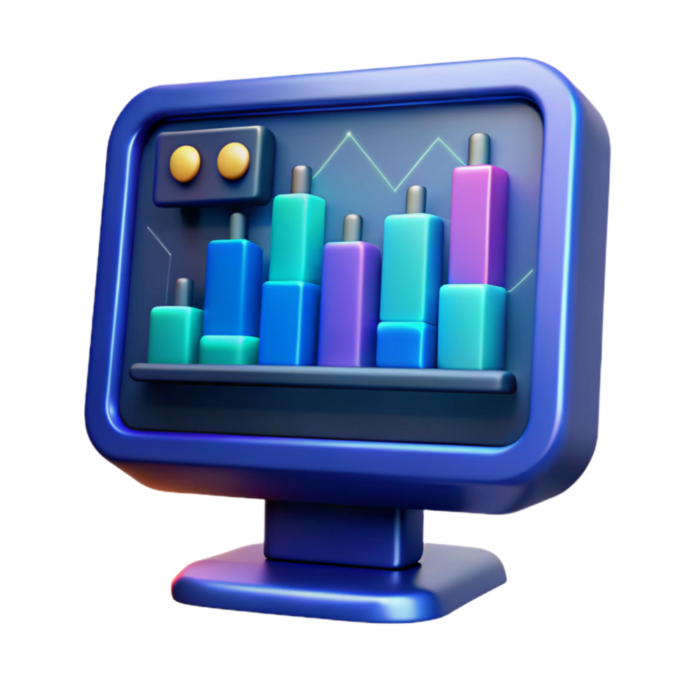 wonderful traditional Data Visualization 3D Bar Chart on Computer Monitor high quality png