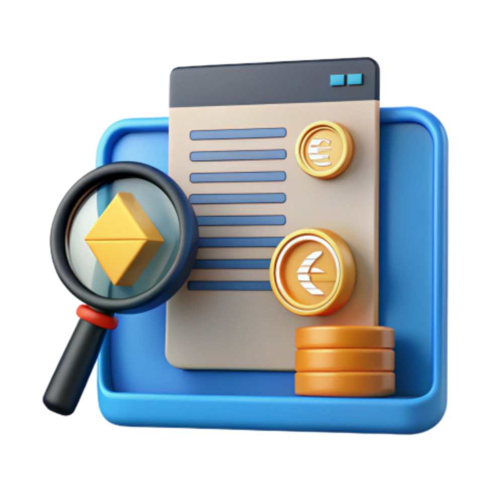 beautiful modern Financial Data Analysis Magnifying Currency Investments professional png