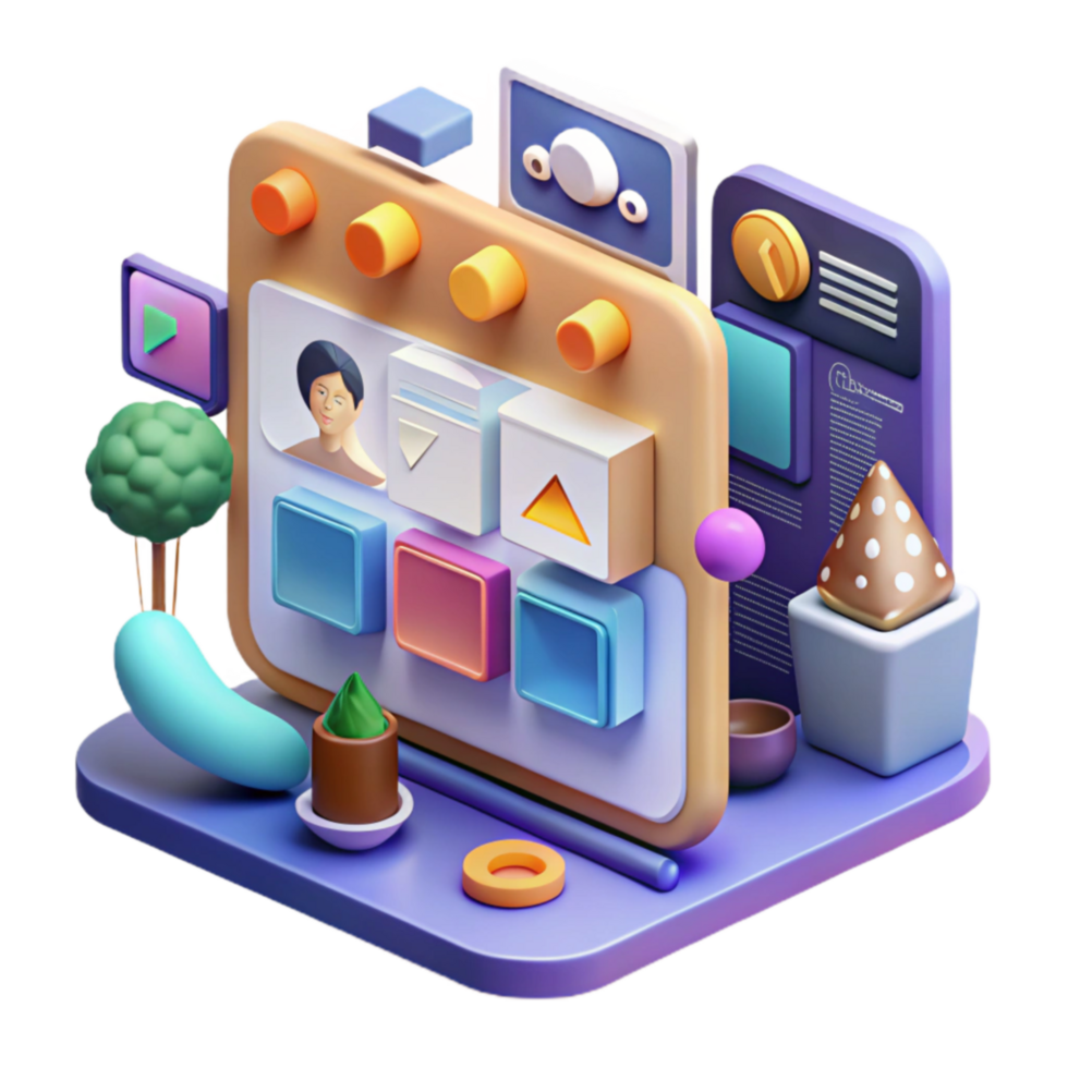 beautiful creative Interactive UI Design Colorful 3D App Interface high resolution png