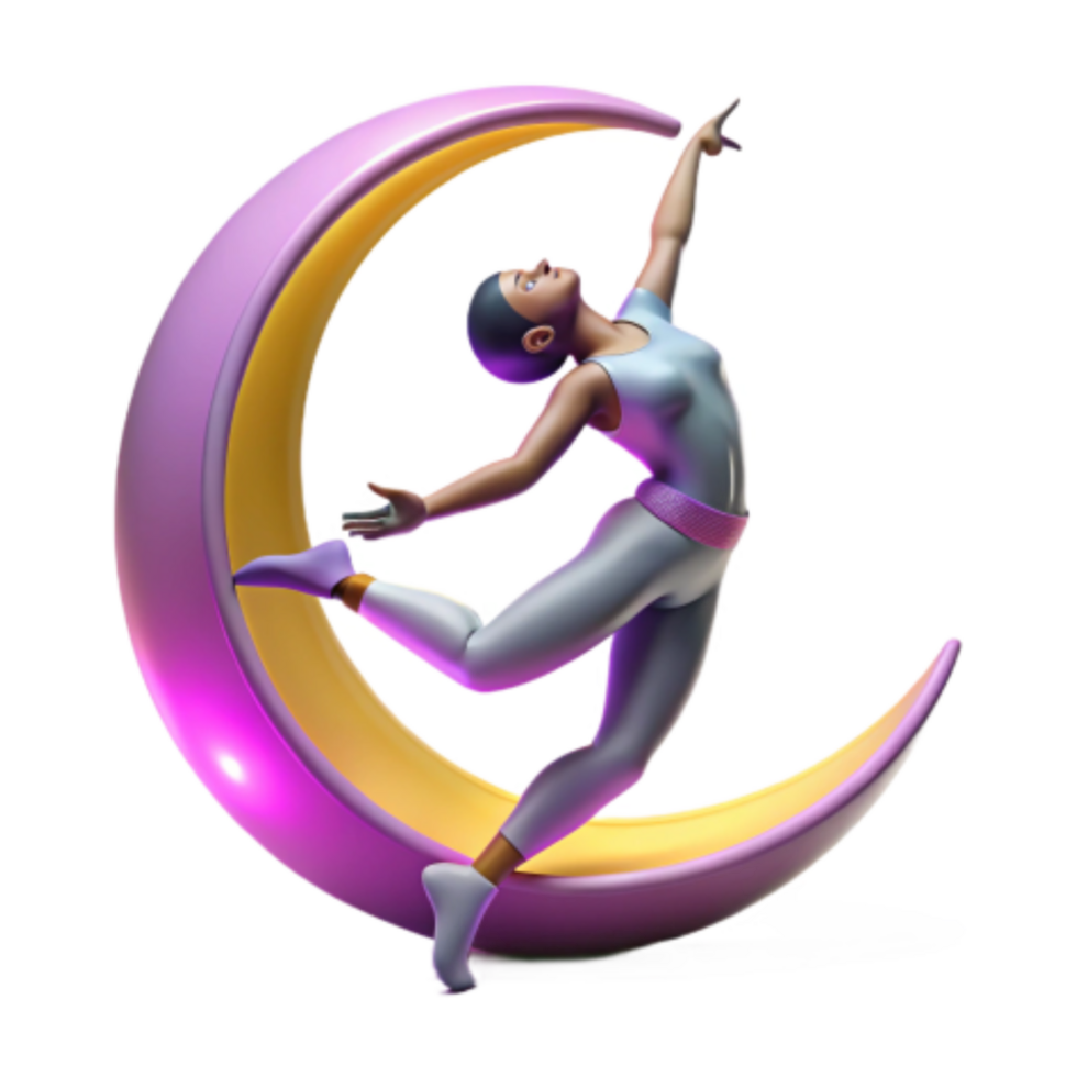 magnificent modern Graceful Dancer on Crescent Moon 3D Art high resolution png