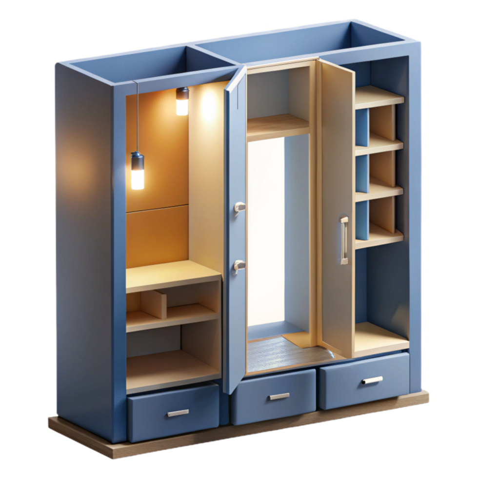 impressive artistic Modern Wardrobe with Interior Lighting and Drawers 4K png