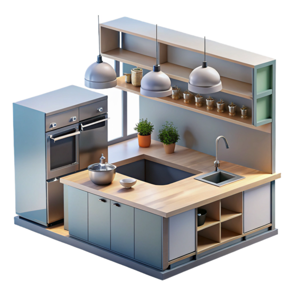 impressive minimalist Modern Kitchen Design Island, Cabinets, Lighting original png