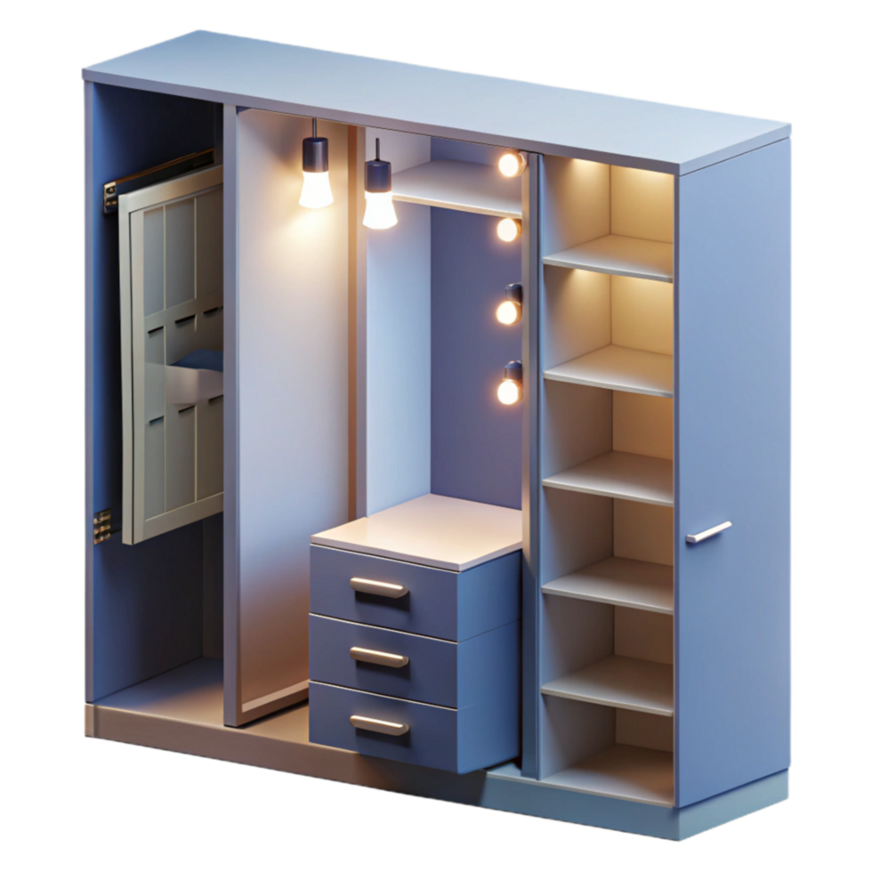 elegant rustic Modern Illuminated Wardrobe with Integrated Dresser professional png