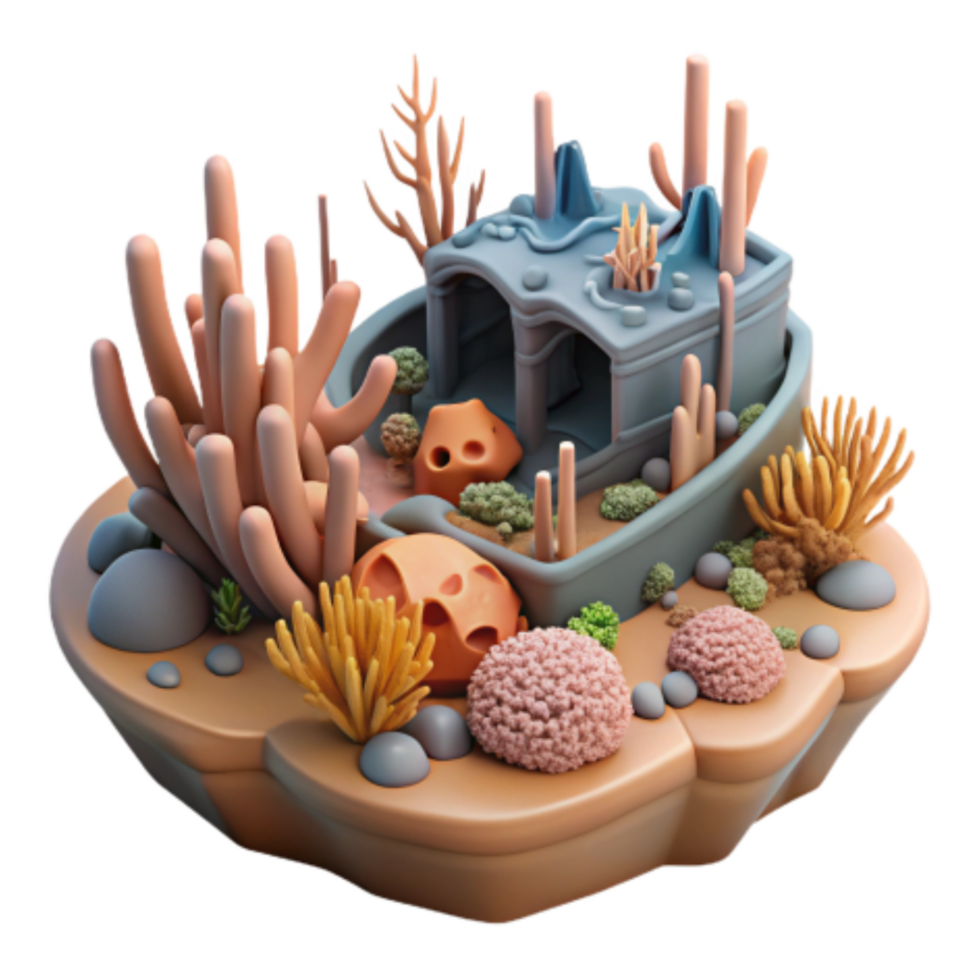impressive artistic Undersea Reef Habitat 3D Render of Coral, Rocks, and Structure detailed png