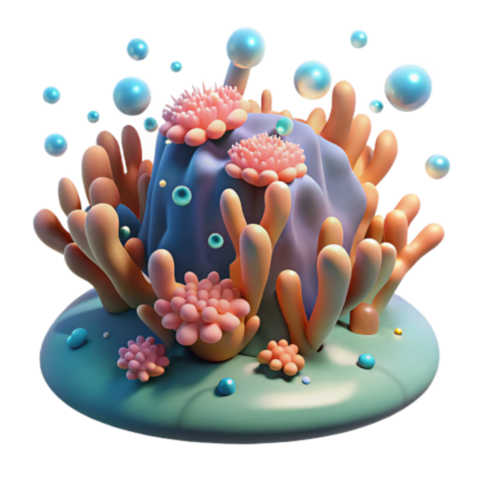 beautiful creative Undersea Coral Reef 3D Render Bubbles, Flora, and Ocean Life high resolution png