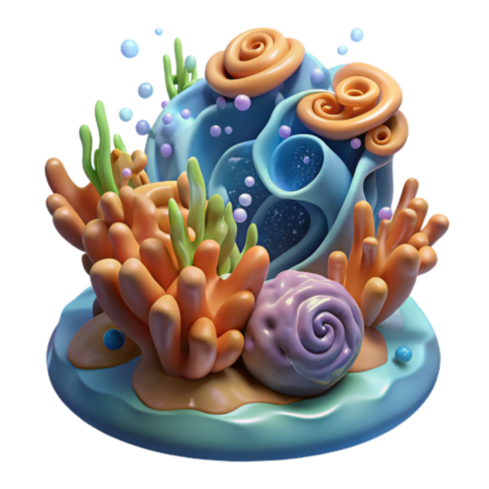 serene minimalist Vibrant Underwater Scene 3D Render of Coral Reef professional png
