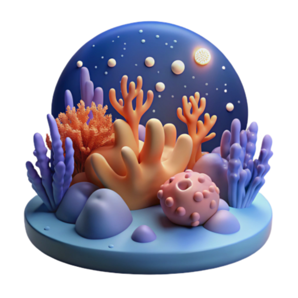 wonderful classic Undersea Coral Reef Night Scene 3D Render premium png