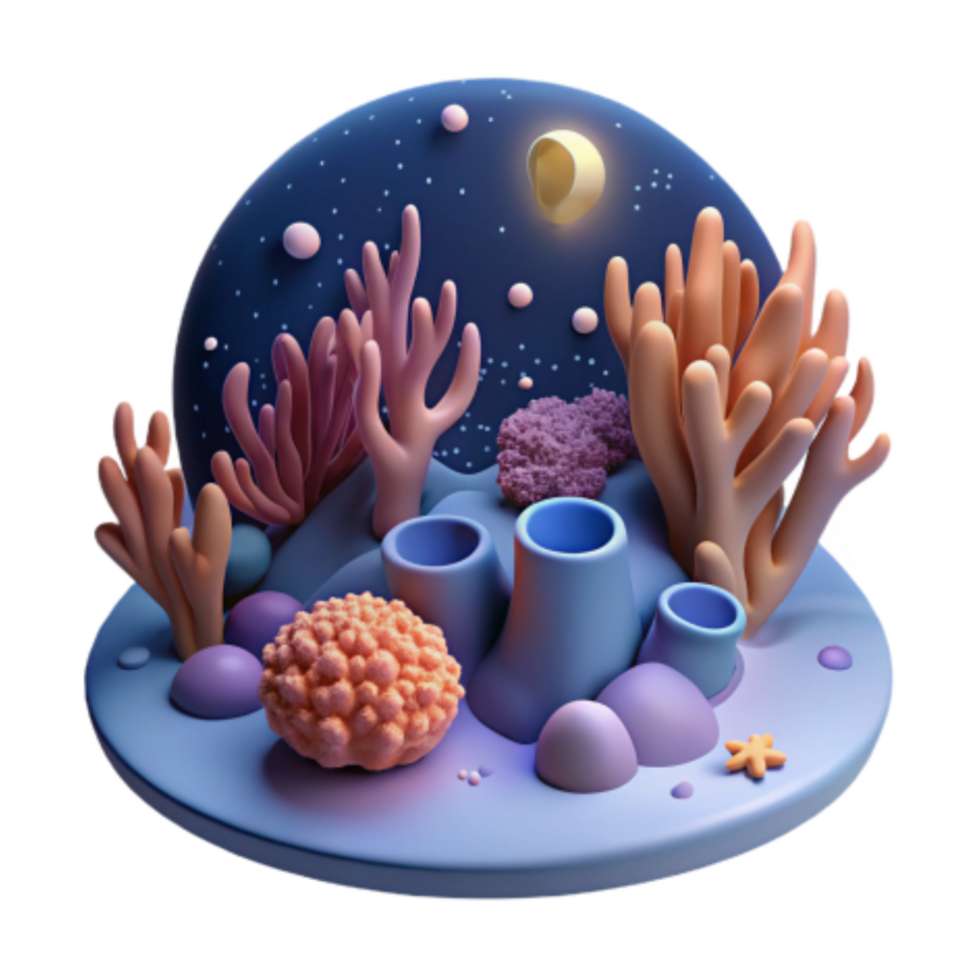 beautiful creative Nighttime Ocean Scene 3D Coral Reef Model original png