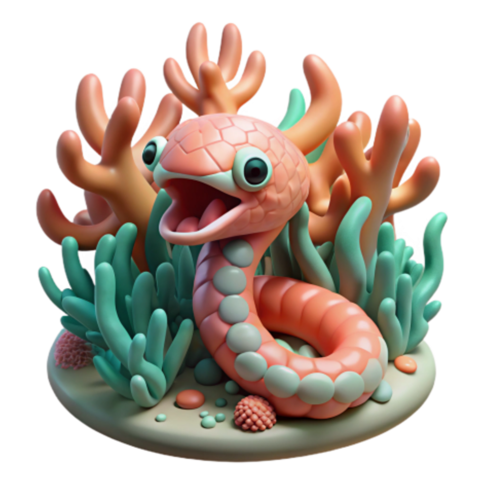 elegant modern Cute Cartoon Sea Snake in Coral Reef high resolution png