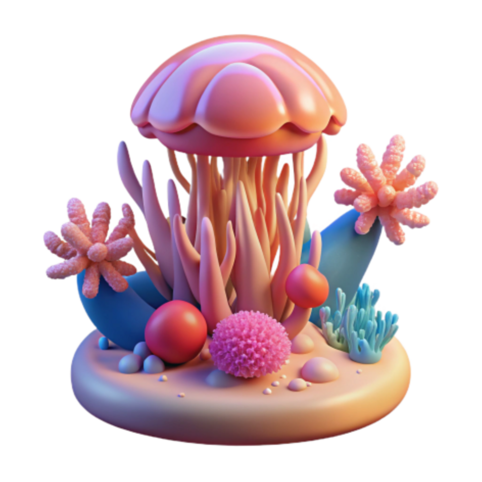 impressive abstract Vibrant Coral Reef 3D Render Underwater Scene original png