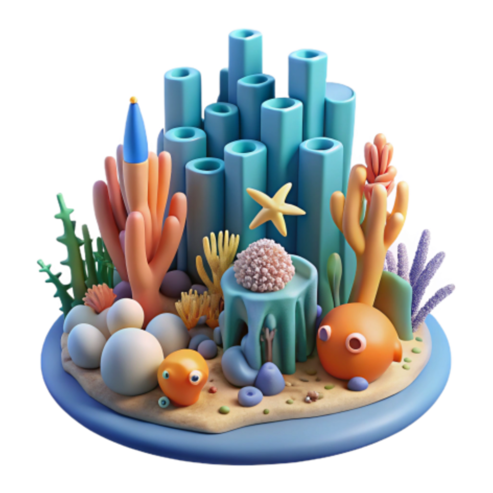 beautiful modern Vibrant Ocean Reef 3D Render of Underwater Life detailed png