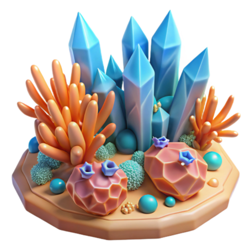 dramatic traditional Crystalline Reef 3D Render of Ocean Gems and Coral original png