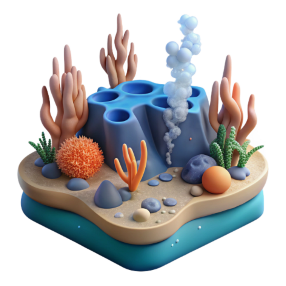 magnificent artistic Ocean Reef 3D Model Coral, Bubbles, and Underwater Scene genuine png