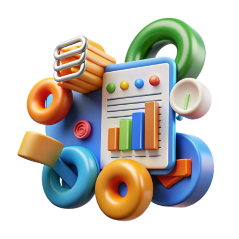 stunning contemporary Abstract Data Visualization Colorful 3D Charts Graphs 4K png