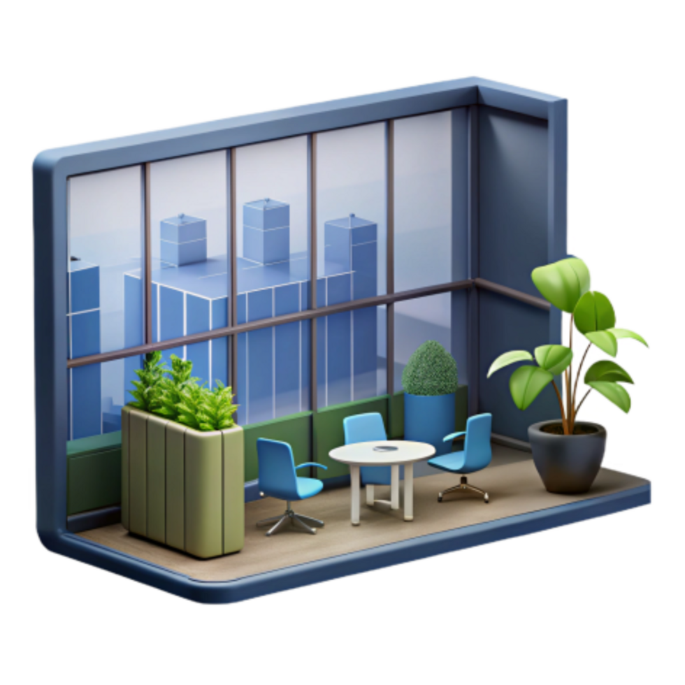 elegant artistic Modern Office Space City View, Plants, and Meeting Area exclusive png