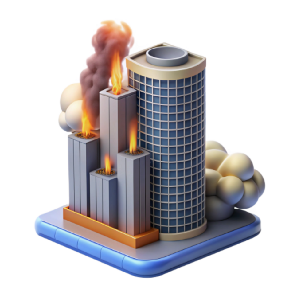extraordinary vintage Cityscape Fire Smoke, Flames, and High-Rise Building detailed png