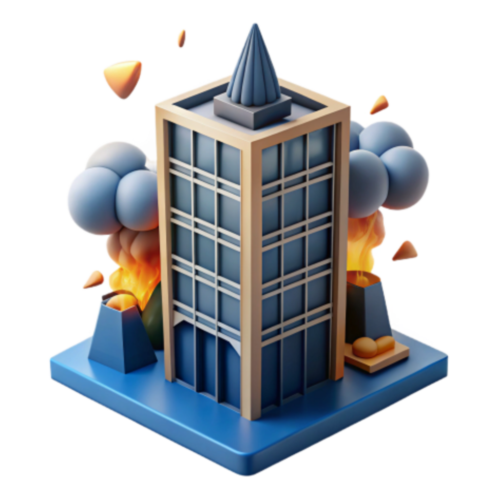 elegant minimalist City Building Fire Disaster 3D Model Simulation exclusive png