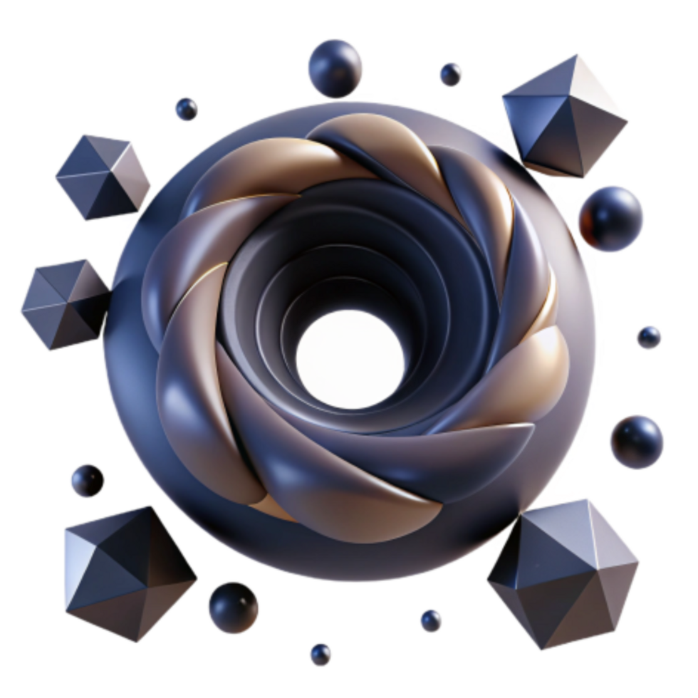 wonderful vintage Abstract 3D Render Swirling Donut with Geometric Shapes original png