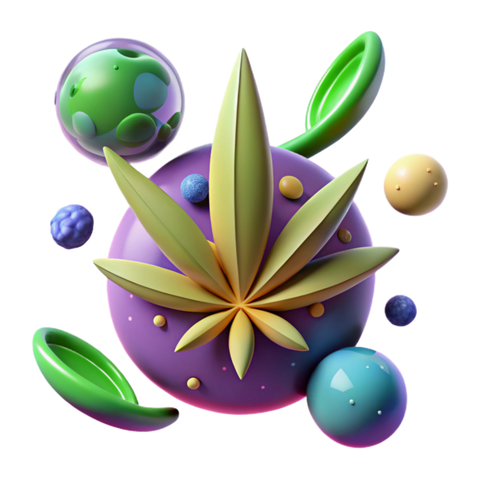 serene artistic Abstract Cannabis Leaf Design with 3D Spheres professional png