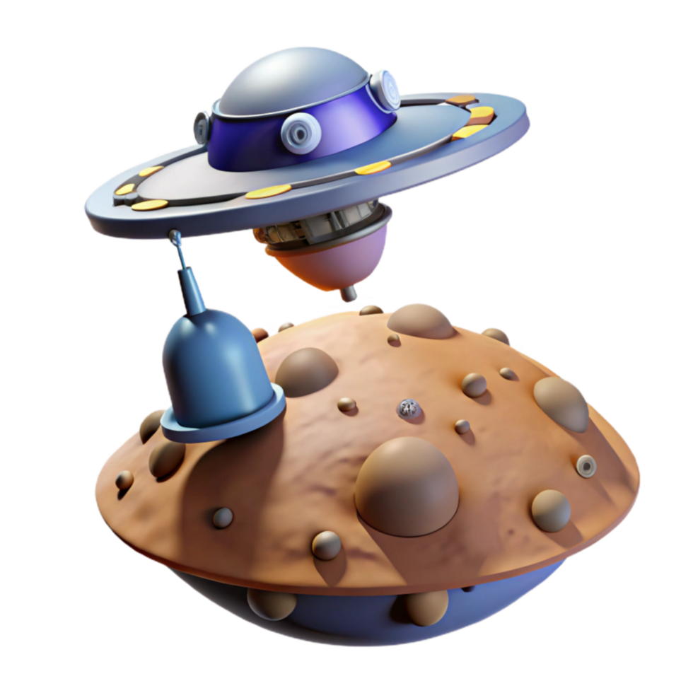 extraordinary rustic Alien Spaceship Landing on a Cratered Planet 4K png