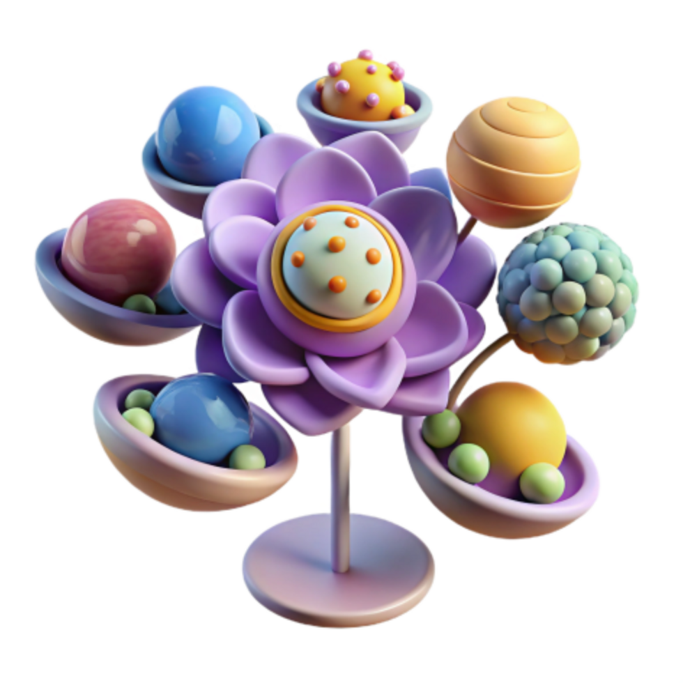 dramatic vintage Whimsical 3D Flower with Colorful Spheres detailed png