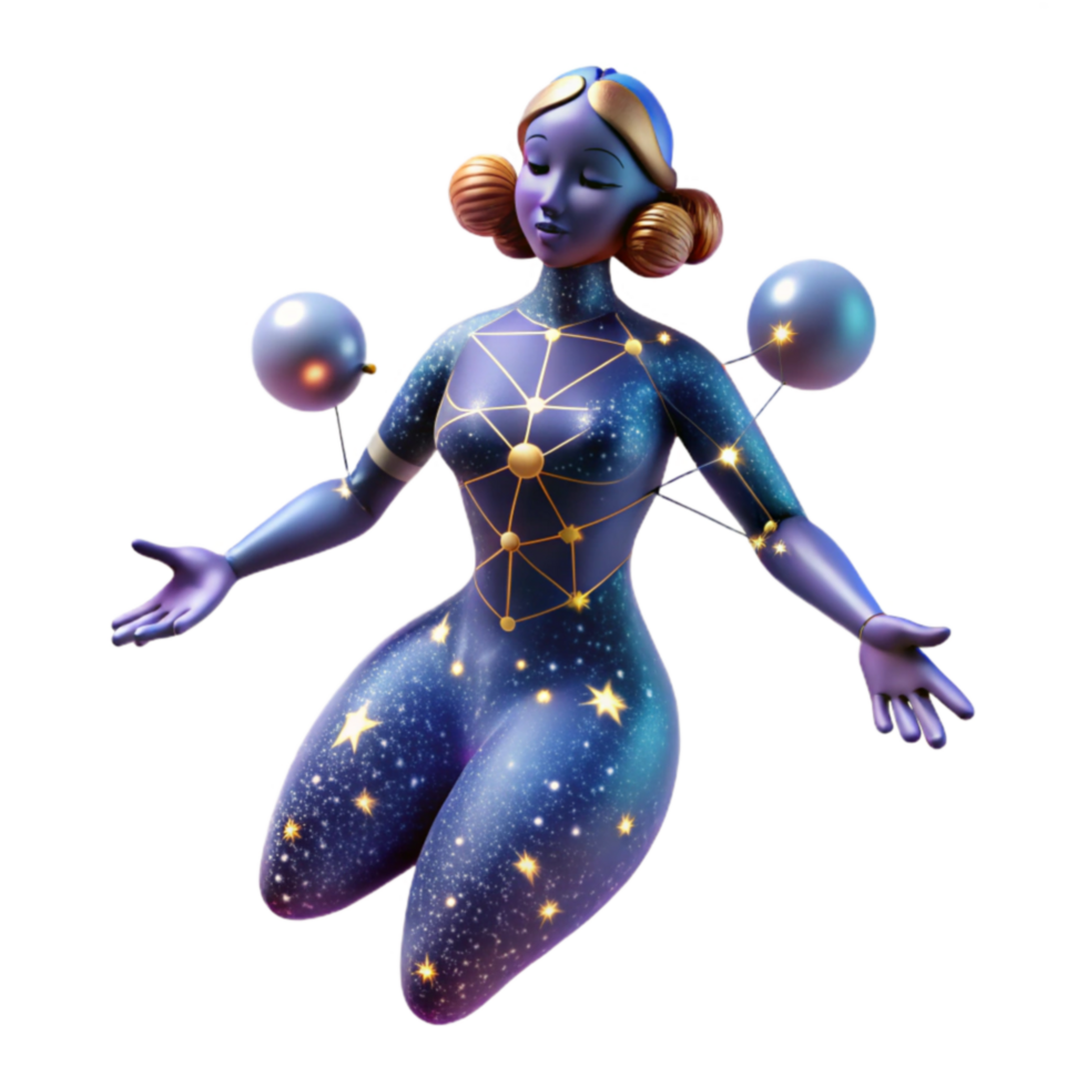 elegant rustic Cosmic Goddess Celestial Being, 3D Render 4K png