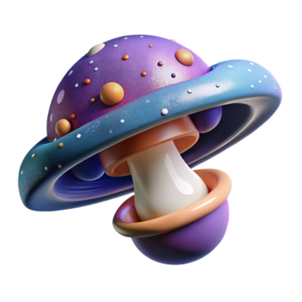 vibrant abstract Cosmic Mushroom 3D Render of Psychedelic Fungi high resolution png