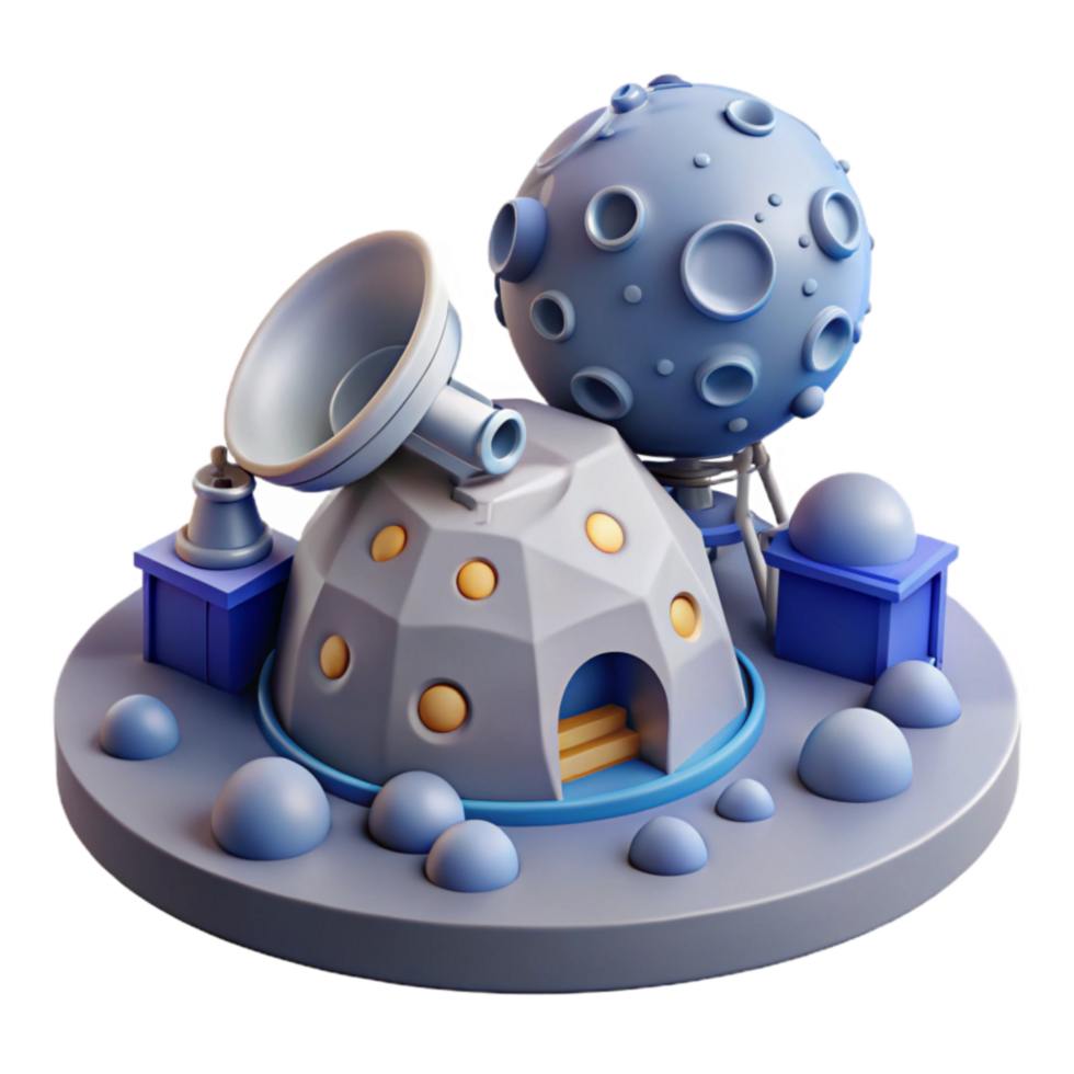dramatic minimalist Lunar Base Observatory 3D Model of Space Station high quality png