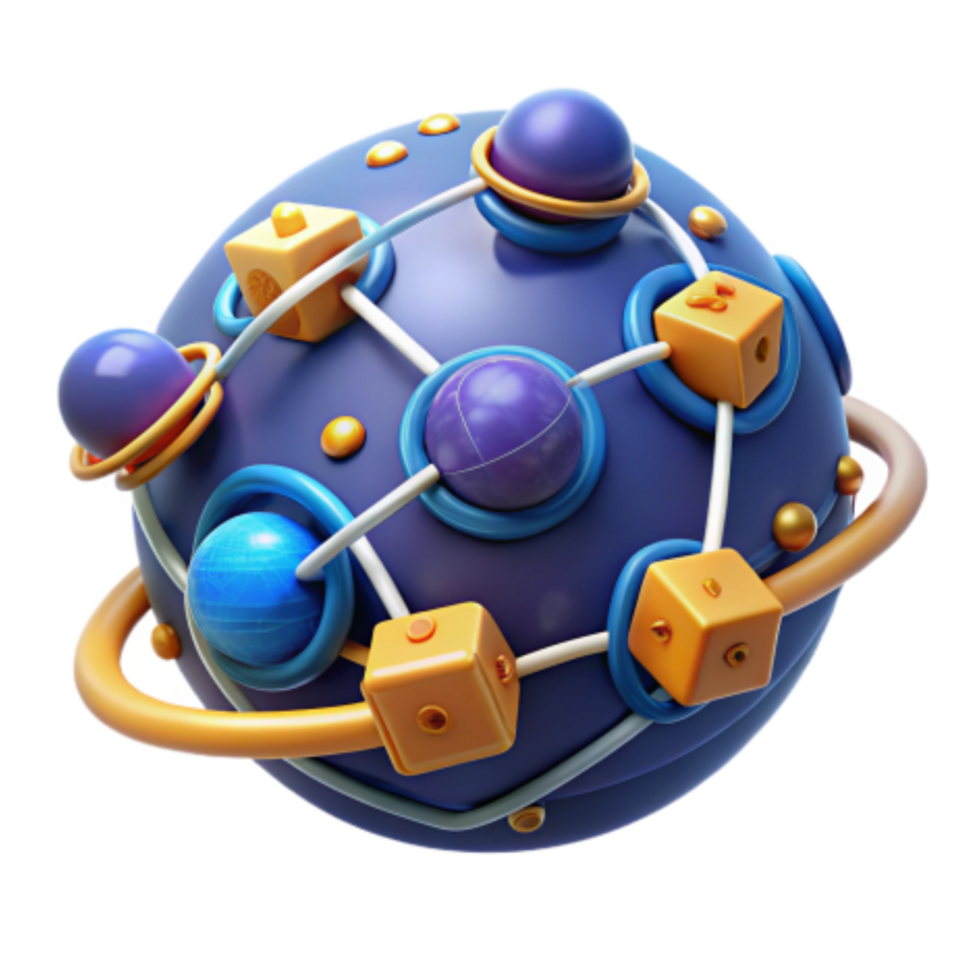 magnificent rustic Global Network Interconnected spheres and cubes 4K png