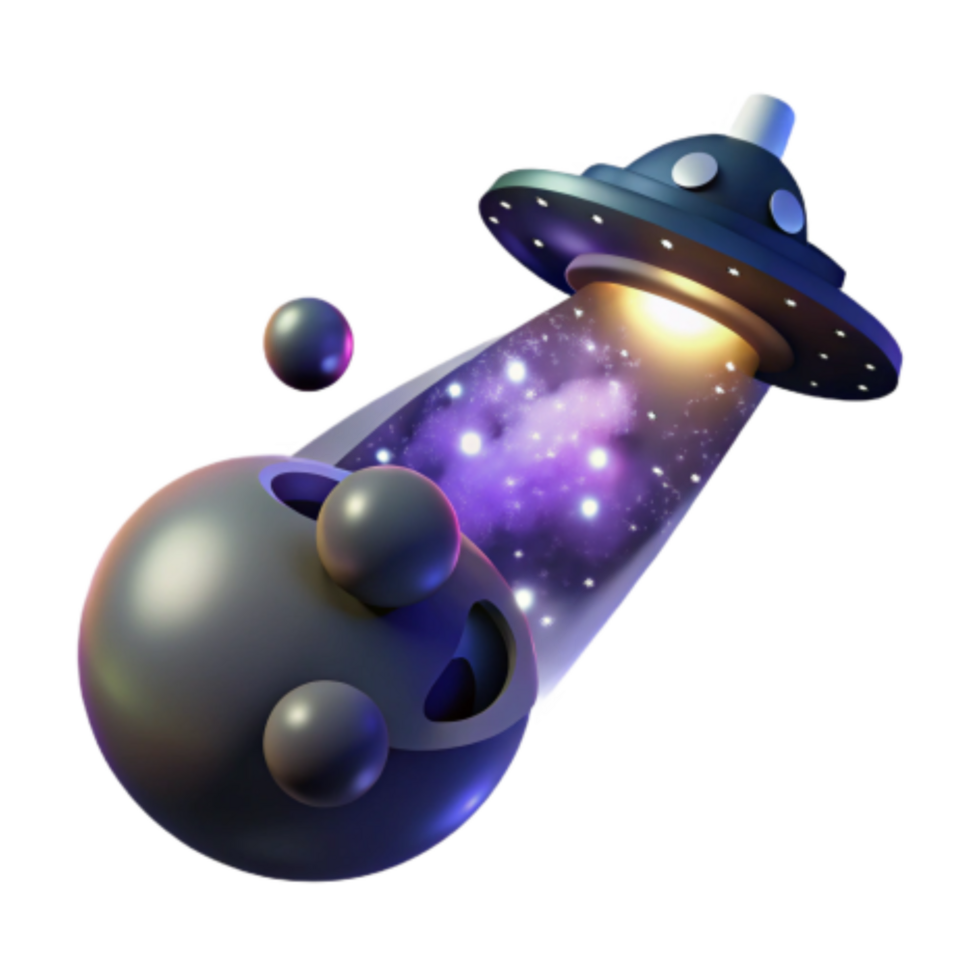 beautiful modern Cosmic Abduction 3D Render of UFO and Orb high resolution png