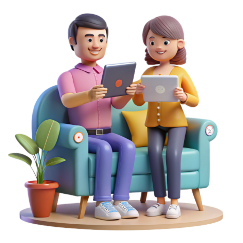 extraordinary traditional Couple Relaxing at Home Using Tablets authentic png