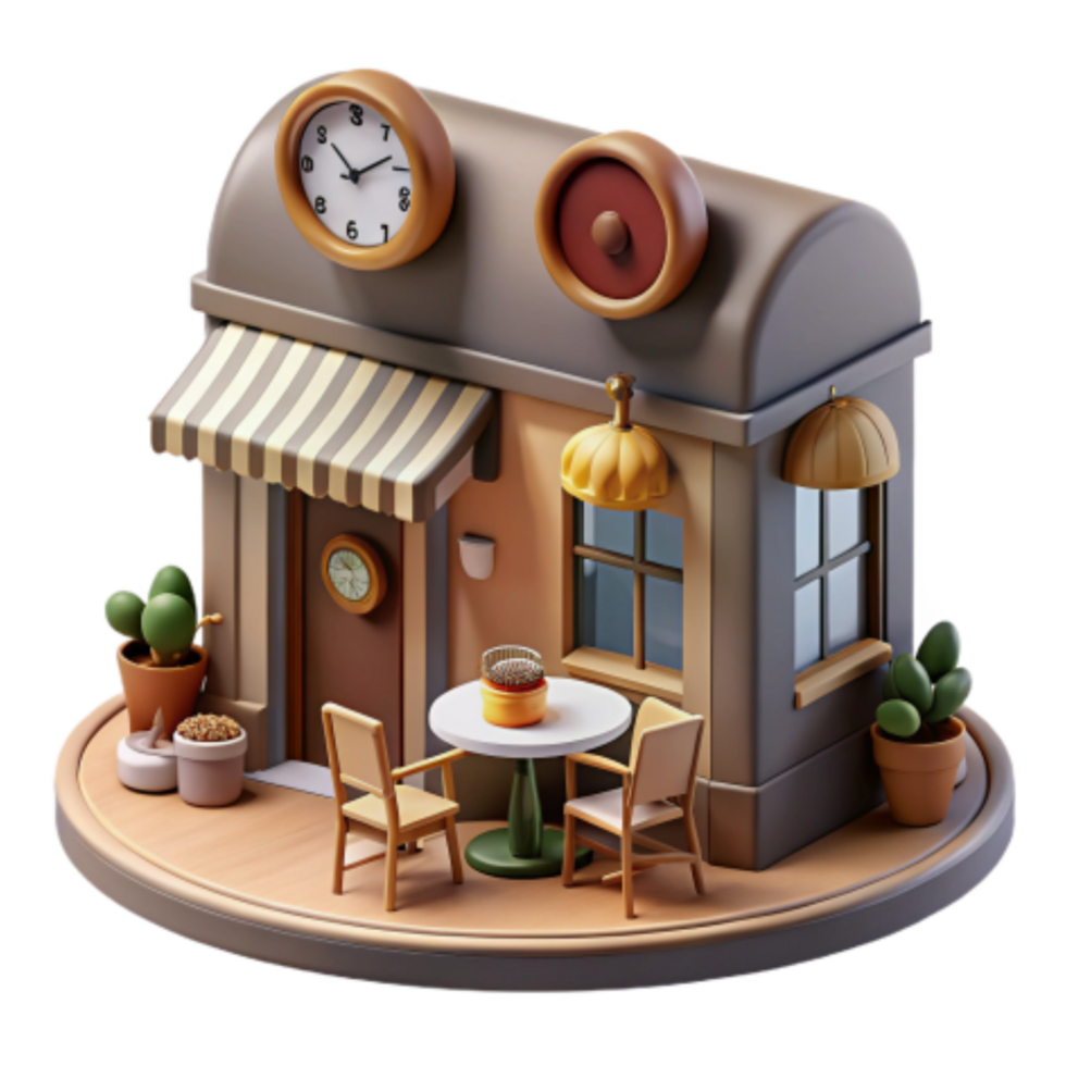 stunning minimalist Charming 3D Render of a Cozy Outdoor Cafe original png